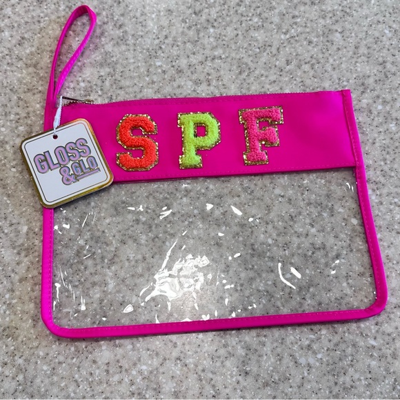 🦋Gloss & Glo pink  Flat SPF Pouch/CLEAR BAG CHENILLE - Picture 3 of 3